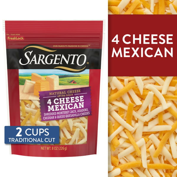 Packaged Cheese Sargento Shredded Four Cheese Mexican Natural Cheese, Traditional Cut hero