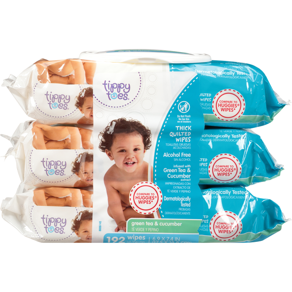 Diapers & Wipes Tippy Toes Thick Quilted Wipes, Green Tea & Cucumber hero