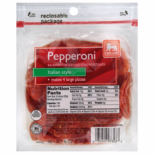 Packaged Lunch Meat Food Lion Pepperoni, Italian Style hero