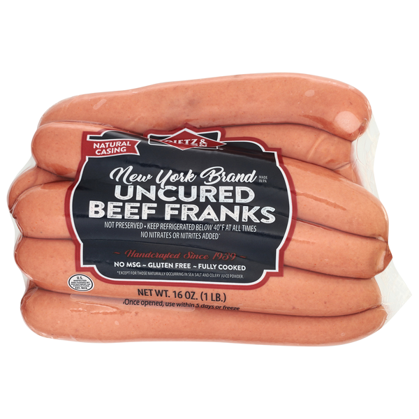 Hot Dogs, Bacon & Sausage Dietz & Watson Beef Franks, Uncured, New York Brand hero