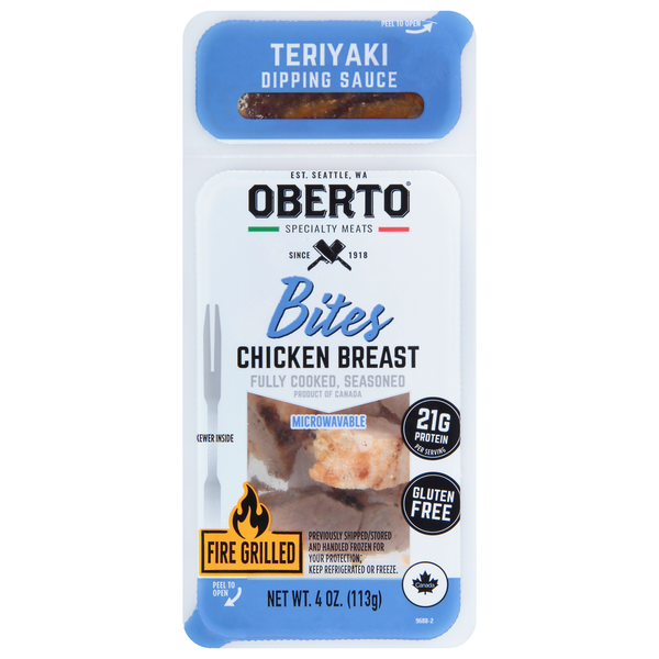 Poultry Counter Oberto Chicken Breast, Bites, Teriyaki Dipping Sauce, Fire Grilled hero