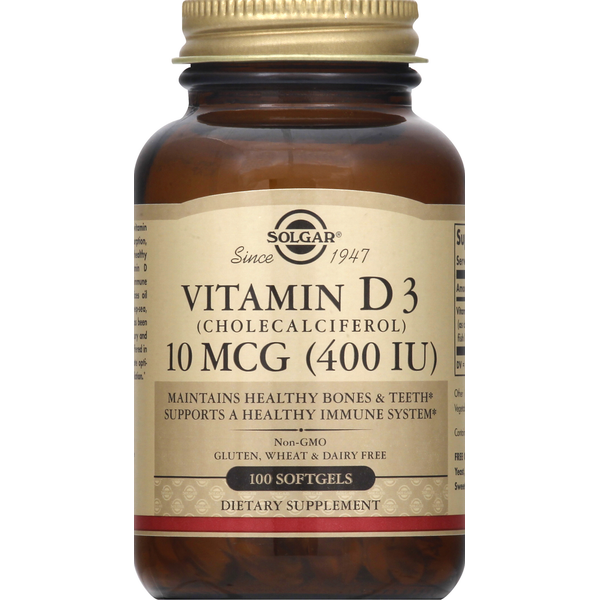 Vitamins & Supplements Solgar Vitamin D3, 10 mcg, Softgels hero