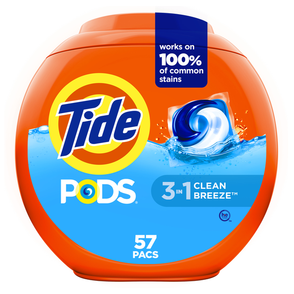 Laundry Tide PODS Liquid Laundry Detergent Pacs, 57 Count, Clean Breeze Scent hero