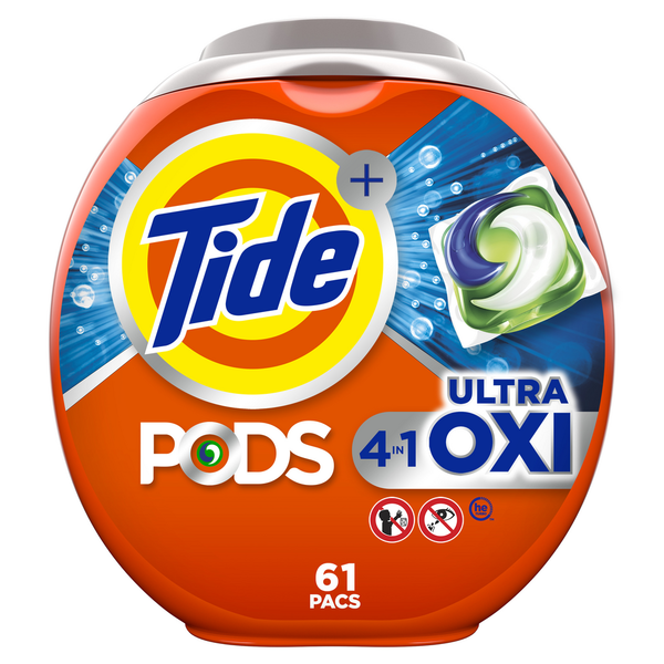 Laundry Tide PODS Liquid Laundry Detergent Pacs, 4-in-1 Ultra Oxi hero