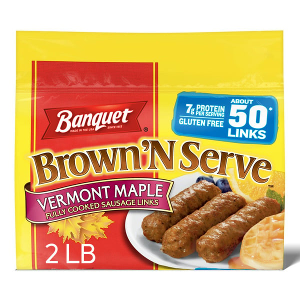 Hot Dogs, Bacon & Sausage Banquet Brown ‘N Serve Vermont Maple Fully Cooked Sausage Links hero