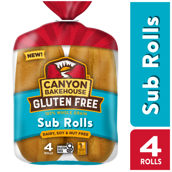 Buns & Rolls Canyon Bakehouse Gluten Free Sub Rolls, 100% Whole Grain Sub Rolls, Frozen, 4 Count hero