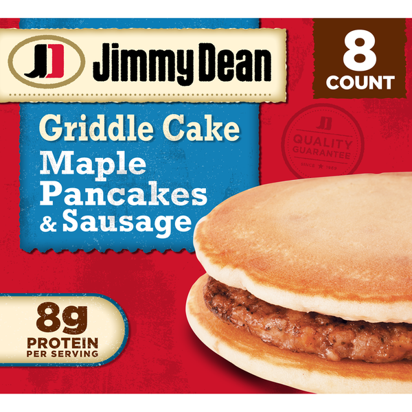 Frozen Breakfast Jimmy Dean Griddle Cake Breakfast Sandwiches with Maple Pancakes and Sausage, Frozen hero