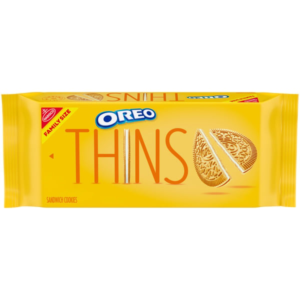 Candy & Chocolate Oreo Thins Golden Sandwich Cookies, Family Size hero