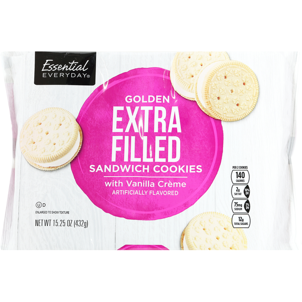 Cookies & Cakes Essential Everyday Sandwich Cookies with Vanilla Creme, Golden, Extra Filled hero