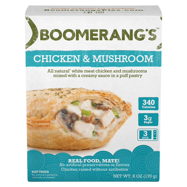 Frozen Meals Boomerang's Pies Chicken & Mushroom Pie, Frozen Meal hero