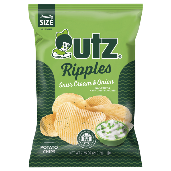 Chips & Pretzels Utz Potato Chips, Ripples, Sour Cream & Onion, Family Size hero