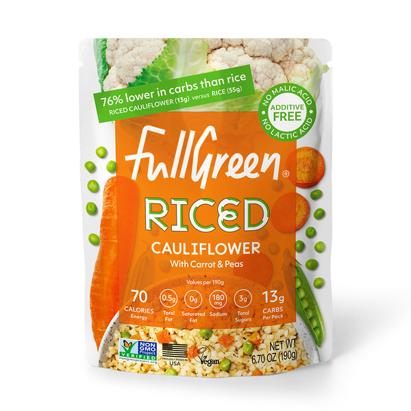 Fullgreen Shelf-stable Riced Cauliflower with Carrots & Peas hero