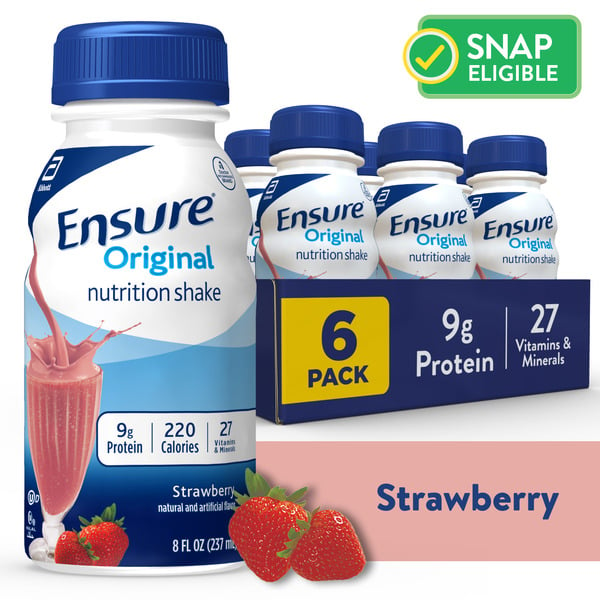 Protein & Meal Replacements Ensure Original Nutrition Shake Strawberry Ready-to-Drink Bottles hero