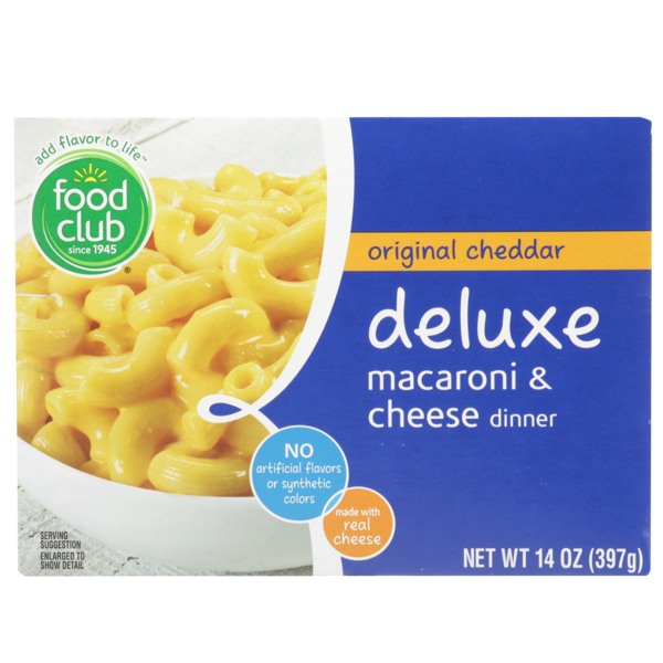 Instant Foods Food Club Original Cheddar Deluxe Macaroni & Cheese Dinner hero