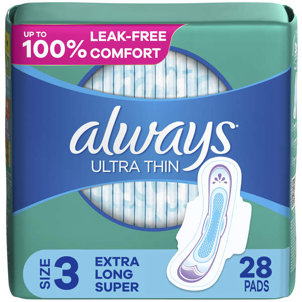 Feminine Care Always Ultra Thin Daytime Pads with Wings, Size 3, Extra Heavy Long, Unscented hero