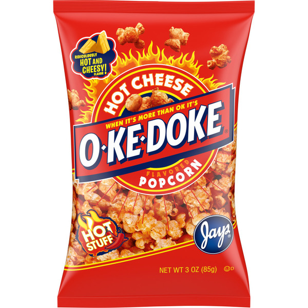 Popcorn & Jerky O-Ke-Doke Hot Cheese Flavored Popcorn hero