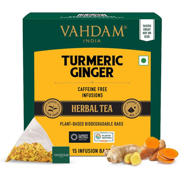 Coffee Vahdam Teas Turmeric Ginger Herbal Tea Bags hero