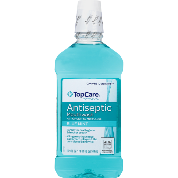 Oral Hygiene TopCare Mouthwash, Antiseptic, Blue Mint hero