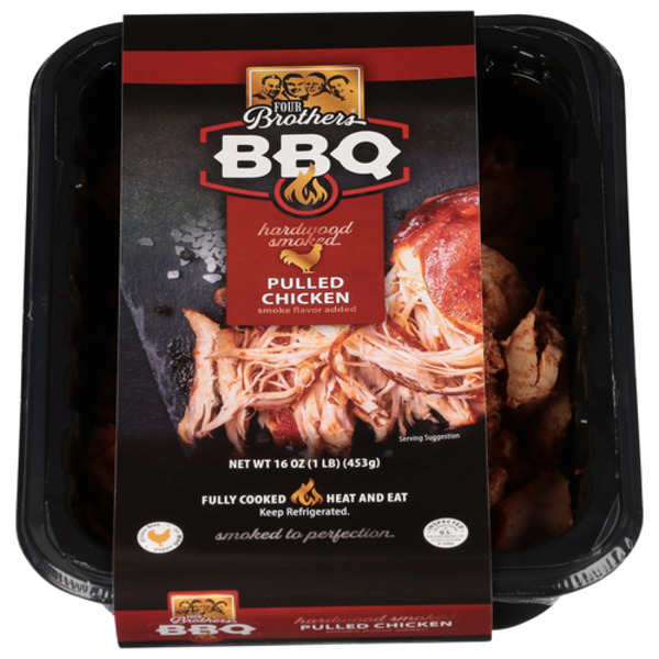 Packaged Poultry Four Brothers BBQ Smoked Fully Cooked Pulled Chicken hero