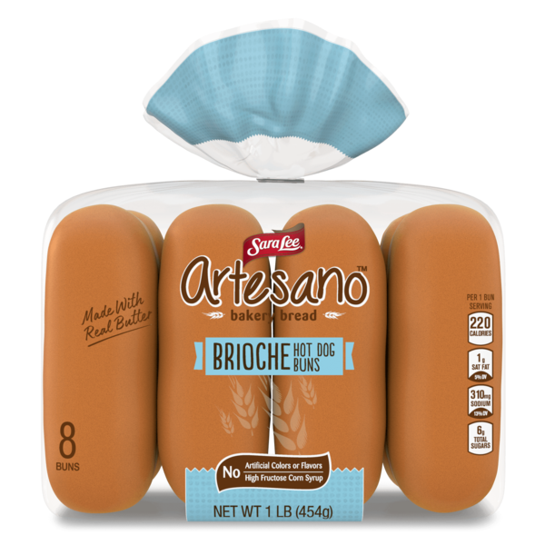 Buns & Rolls Sara Lee Artesano, 8 count, Brioche Hot Dog Buns hero