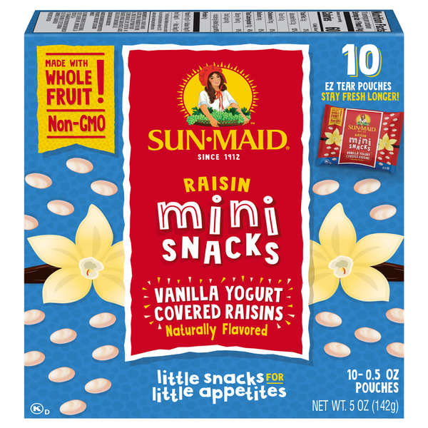 Nuts, Seeds & Dried Fruit Sun-Maid Mini Snacks Vanilla Yogurt Covered Raisins Pouches hero