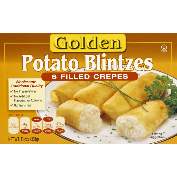 Kosher Foods Golden Potato Blintzes Filled Crepes hero