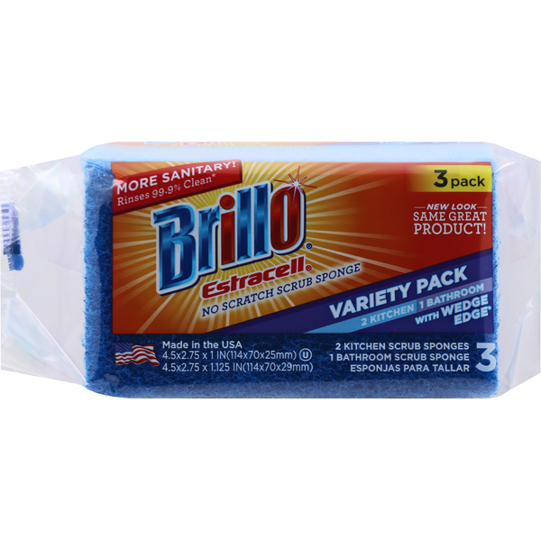 Cleaning Products and Supplies Brillo Scrub Sponge, No Scratch, Variety Pack, 3 Pack hero