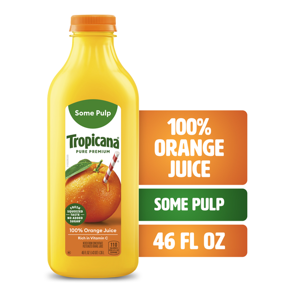 Refrigerated Tropicana Pure Premium 100% Orange Juice Original, Some Pulp, No Sugar Added hero