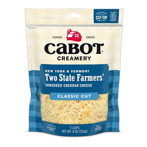 Cheese Cabot Two State Farmers' Shredded Cheddar Cheese hero