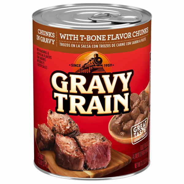 Dog Food Gravy Train Food for Dogs, Chunks in Gravy with T-Bone Flavor hero