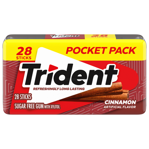 Candy, Chocolate & Gum Trident Gum, Sugar Free, Cinnamon, Pocket Pack hero