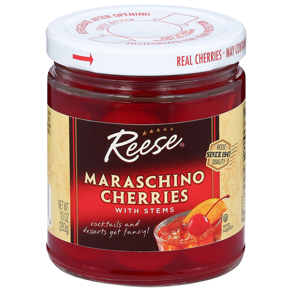 Canned Fruit & Applesauce Reese's Maraschino Cherries, with Stems hero