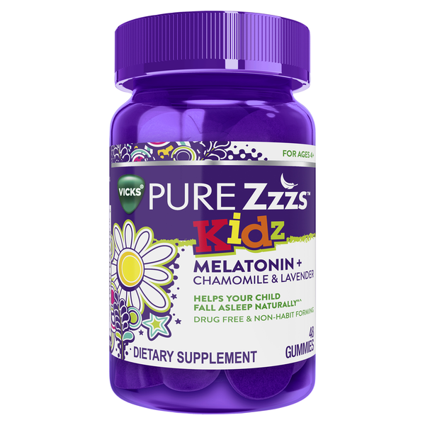 Vitamins & Supplements Vicks PURE Zzzs Kidz Melatonin Sleep Aid Gummies for Children, Berry Flavor hero