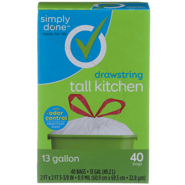 More Household Simply Done Drawstring Tall Kitchen Trash Bags 13 Gallon, Odor Control hero