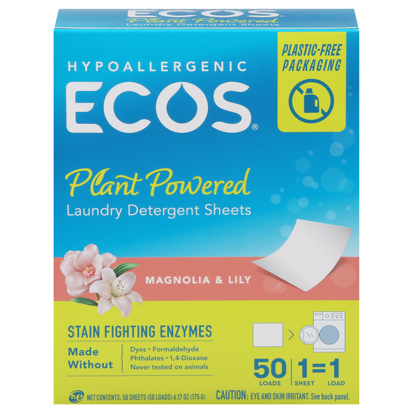 Laundry Ecos Laundry Detergent Sheets, Plant Powered, Magnolia & Lily hero