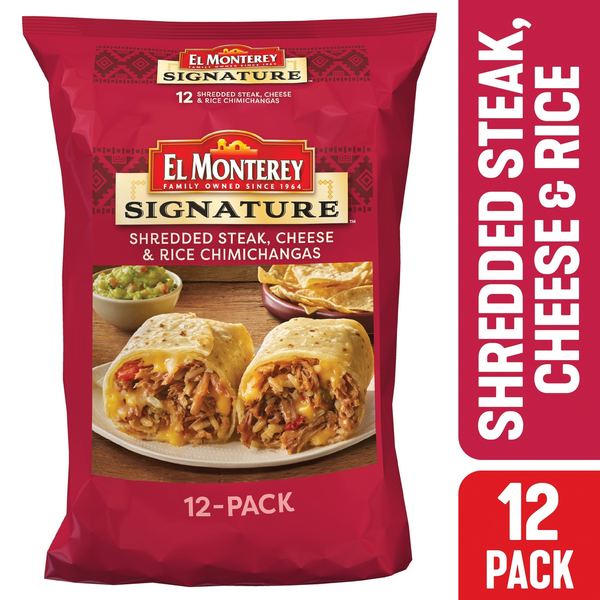 Frozen Meals El Monterey Chimichangas, Shredded Steak, Cheese & Rice hero