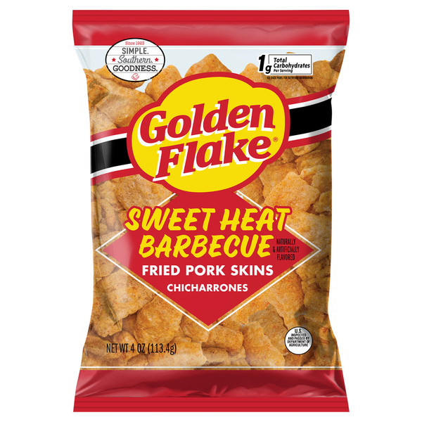 Chips & Pretzels Golden Flake Chicharrones, Sweet Heat Barbecue hero