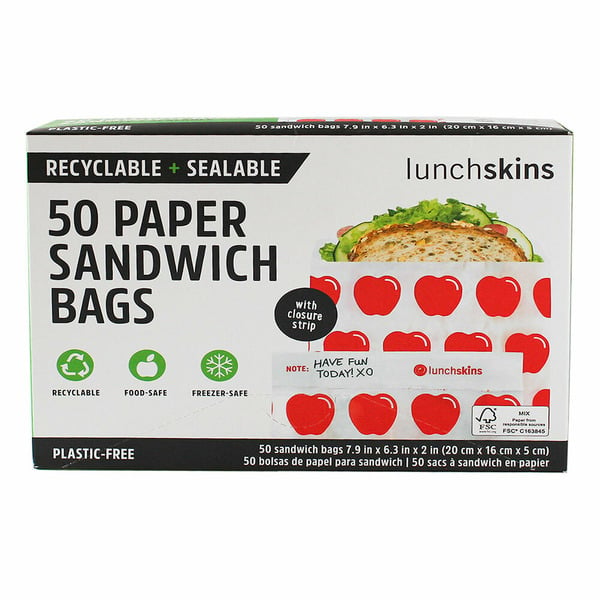 More Household Lunchskins Recyclable + Sealable Sandwich Bags w/Closure Strip, Red Apple hero