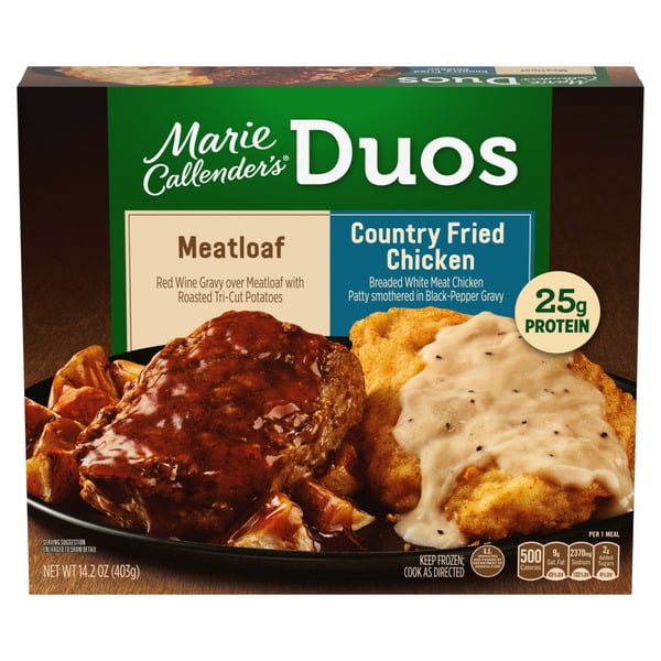 Frozen Meals Marie Callender's Duos Meatloaf & Country Fried Chicken, Frozen Meal hero