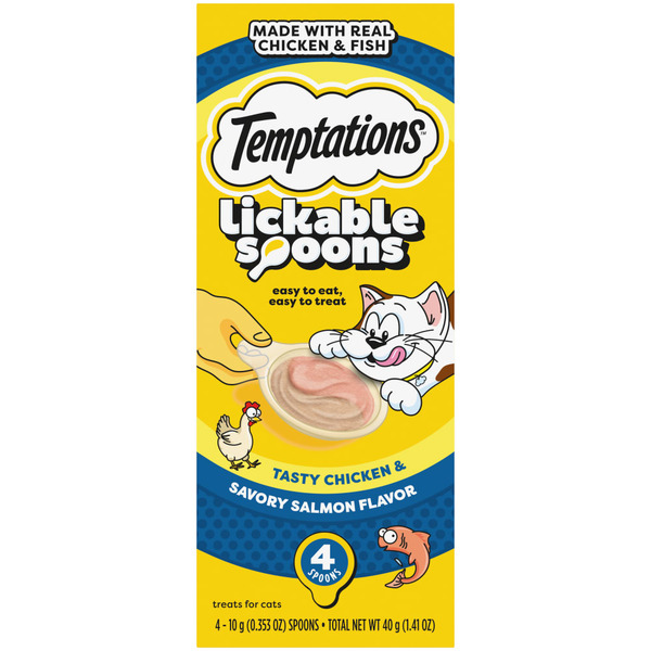 TEMPTATIONS Lickable Spoons Adult Wet Cat Treat, Tasty Chicken and Savory Salmon Flavor hero