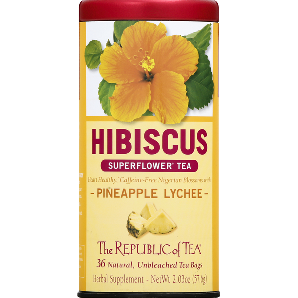 Tea The Republic of Tea Hibiscus Sunflower Tea, Pineapple Lychee, Bags hero