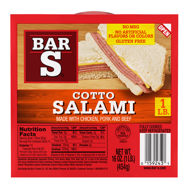 Lunch Meat Bar-S Cotto Salami Lunch Meat Great for Sandwiches and Appetizers hero