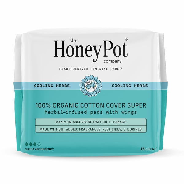 Feminine Care The Honey Pot Company Herbal, Super Pads with Wings, Organic Cotton Cover hero