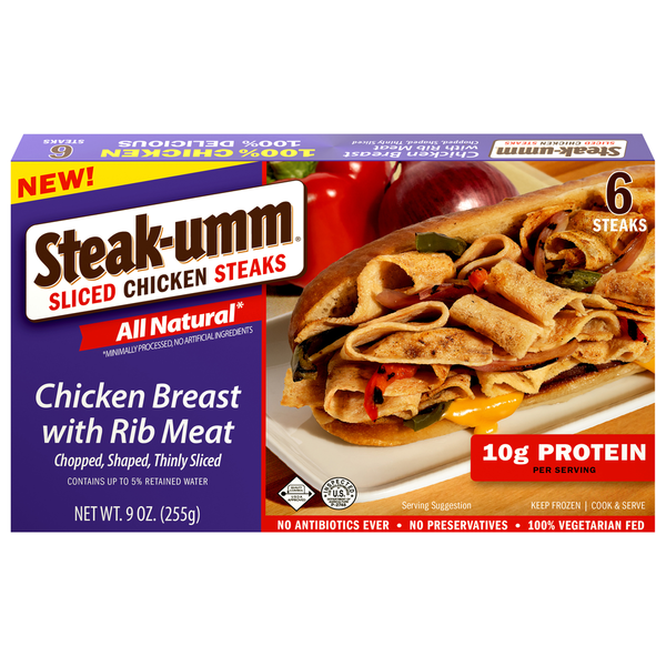 Frozen Meat & Seafood Steak-umm Chicken Steaks, Sliced hero