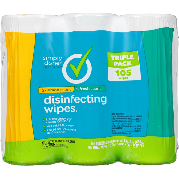 Cleaning Products Simply Done Disinfecting Wipes, Lemon Scent/Fresh Scent, Triple Pack hero