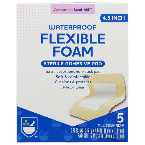 First Aid Rite Aid Waterproof Flexible Foam Sterile Adhesive Pad, 5 Count, All One Size hero