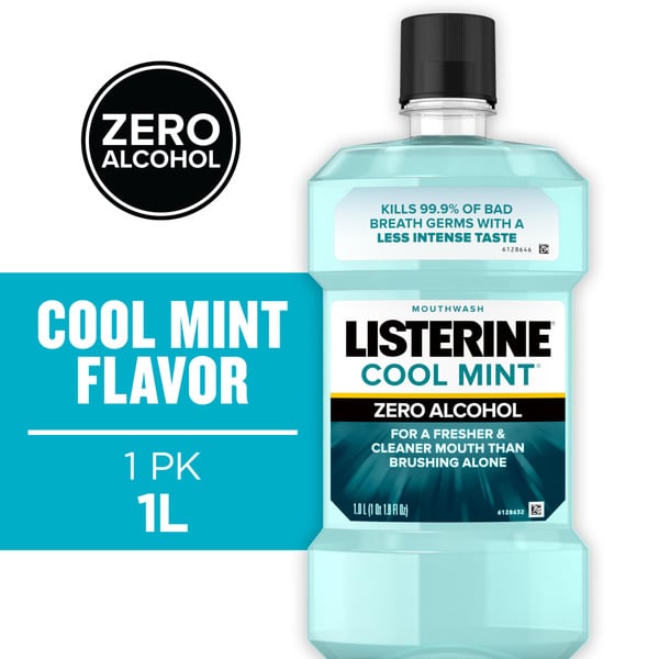 Oral Hygiene Listerine Zero Alcohol-Free Mouthwash For Bad Breath, Cool Mint hero