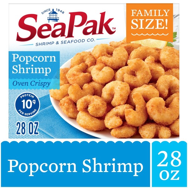 Packaged Seafood SeaPak Oven Crispy Popcorn Shrimp hero