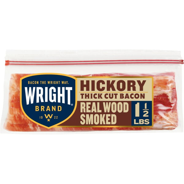 Hot Dogs, Bacon & Sausage Wright Hickory Real Wood Smoked Thick Cut Bacon hero