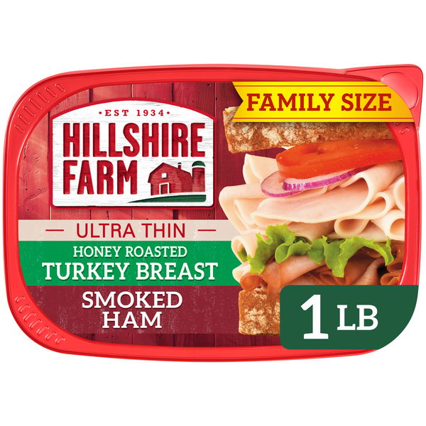 Packaged Lunch Meat Hillshire Farm Ultra Thin Sliced Deli Lunch Meat, Honey Roasted Turkey Breast and Smoked Ham hero